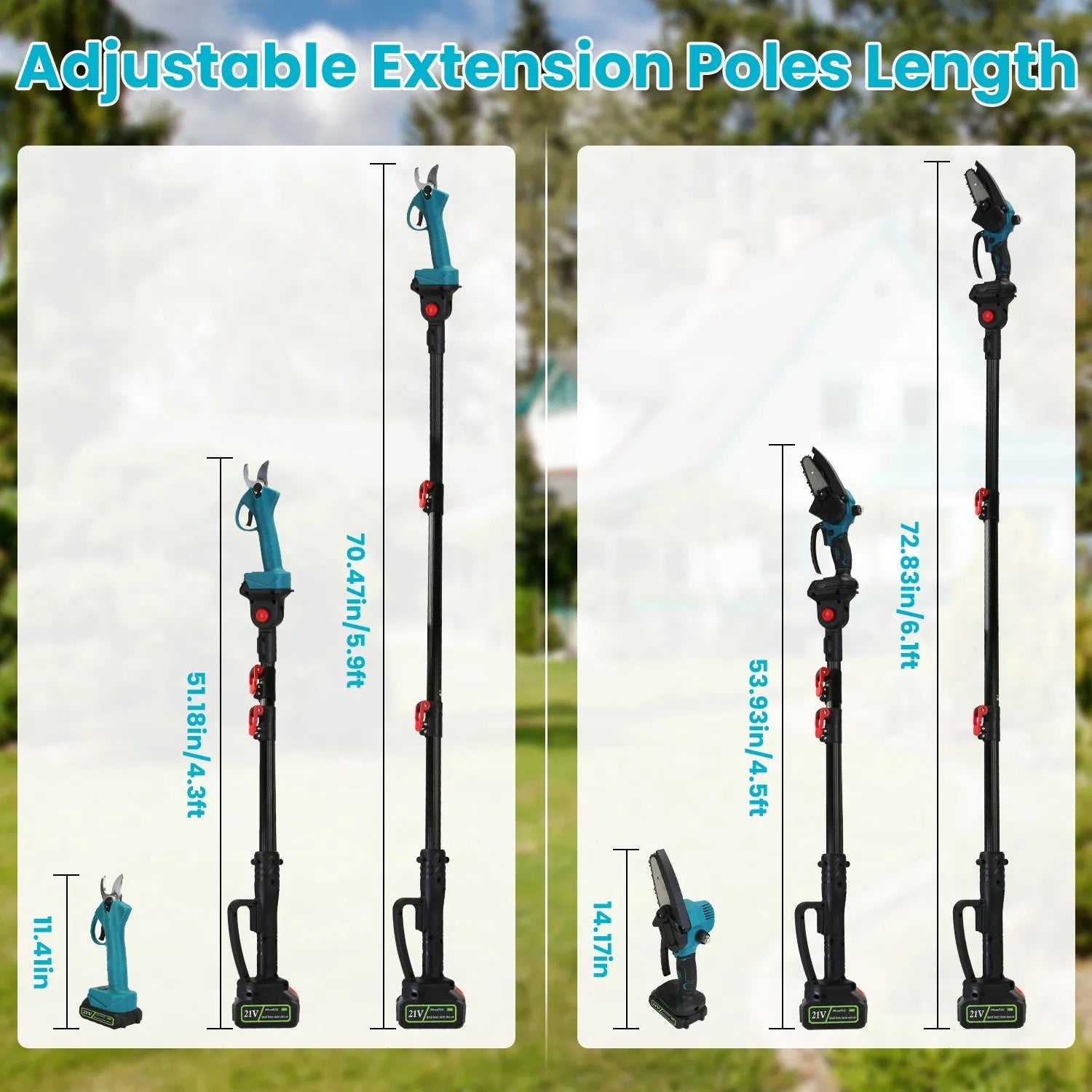 4 In 1 Cordless Pruning Shear And Electric Chainsaw With Max 5.5FT Extension Poles Pole Saw SK5 Blade Brushless Pruning Shear With 2Pcs 3.0Ah Batteries For Garden Yard GPCT5130 10Cell